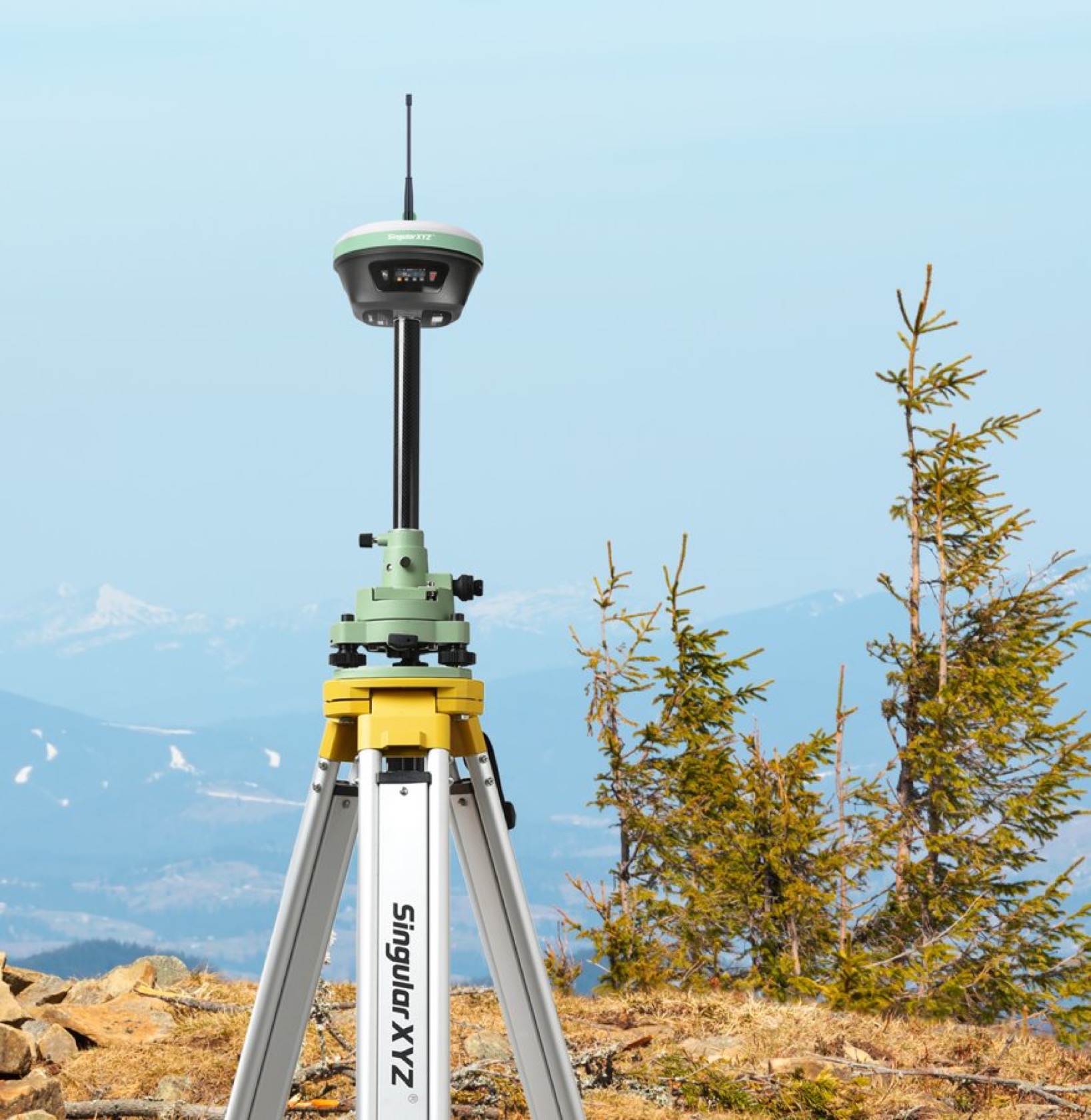 GNSS base station on a tripod in the field